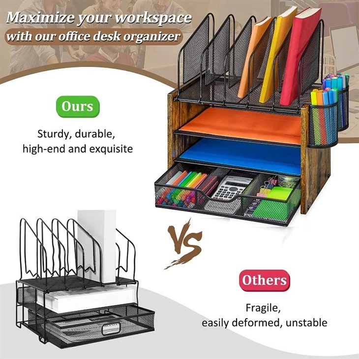 wooden desktop organizer with drawers